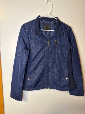 Weatherproof Navy Zip-Front Bomber Jacket with Gold Hardware